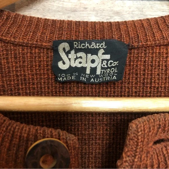 Vintage Austrian Wool Knit Cardigan Sweater Jacket Large - Picture 2 of 7